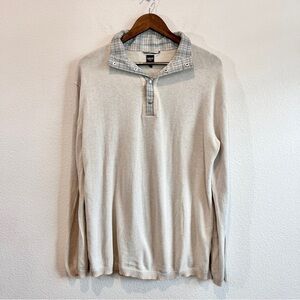 QED Style Men’s Sweater Large Beige Plaid Collar Preppy Academia Cotton Cashmere